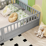 Full sizeFloor bed, integral construction with super high security barrier, door, children's floor bed frame, Montessori wooden children's floor bed,Grey W1858P164934-djyc