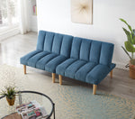 Corduroy fabric, wooden legs convertible sofa bed (Color:Blue) W1669P156117-djyc