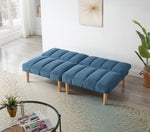 Corduroy fabric, wooden legs convertible sofa bed (Color:Blue) W1669P156117-djyc