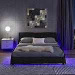 Queen Led Bed Frame Modern Faux Leather Upholstered Platform Bed Frame with RGB LED Lights and Headboard Wave Like Curve Low Profile Bed Frame,Wood Slats Support,Easy Assembly, Black W487P169716-djyc