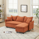 This 80-inch orange corduroy L-shaped sofa comes with two small throw pillows that can be converted into a sofa bed for storage W1278S00026-djyc