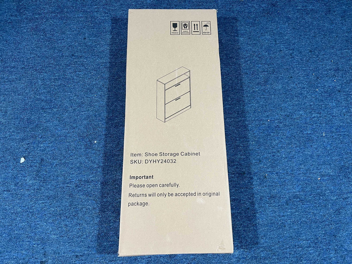 Shoe Storage Cabinet with 2 Flip Drawers, Sturdy Wood Hidden Shoe Storage, Freestanding Narrow Slim Shoe Organizer for Front Door Entrance, Living Room, Hallway, Bedroom (White) W808P174805-djyc