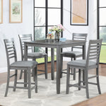 5 Piece Dining Table Set, Wooden Dining Square Table Set for 4, Counter Height Kitchen Table Set with Square Table and 4 Upholstered Chairs for Small Space, Gray W1998S00029-djyc