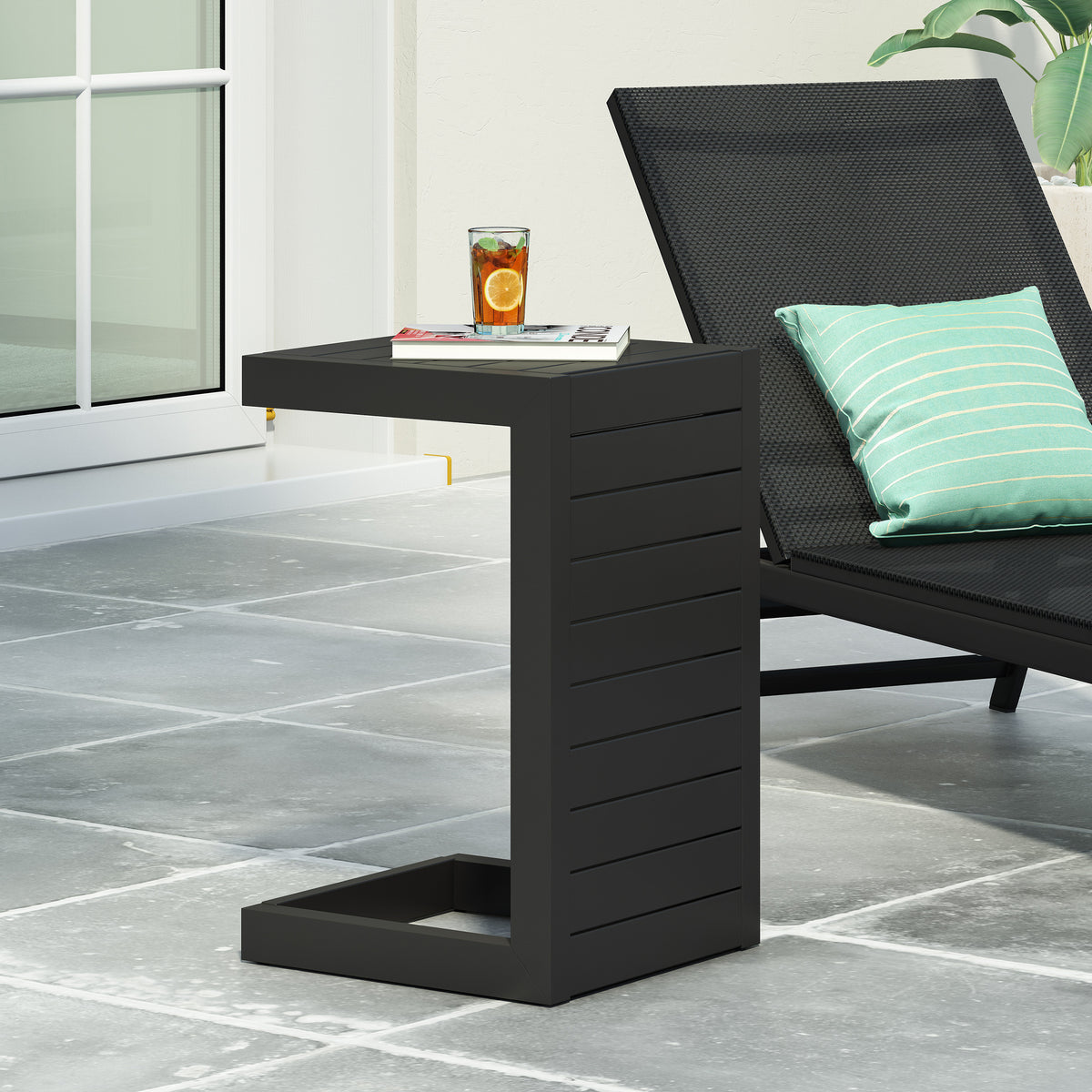 Modern C-Shape Aluminum Outdoor Side Table – Lightweight, Stable, Perfect for Lounge Comfort 59990.00BLK-djyc