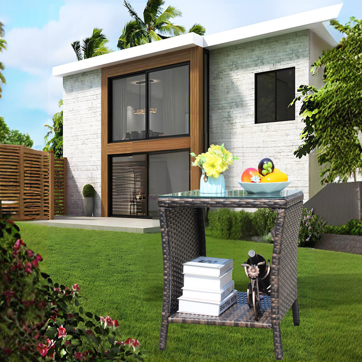 Outdoor patio Furniture 1 Coffee Table with clear tempered glass W20967009-djyc