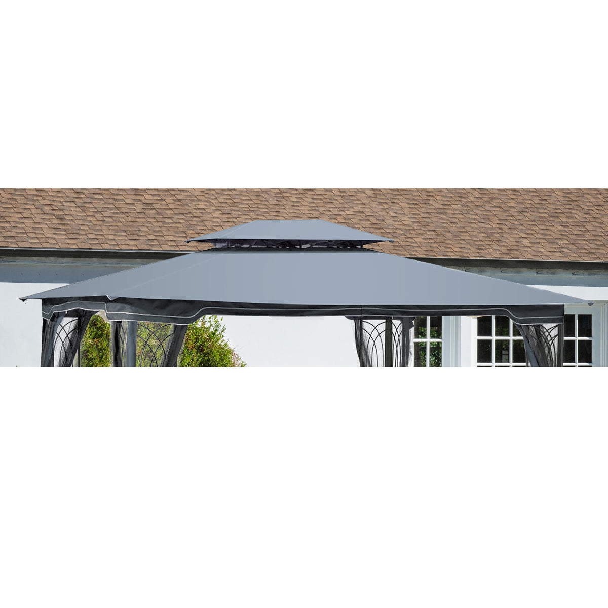 13x10 Ft Patio Double Roof Gazebo Replacement Canopy Top Fabric, Gray W41941992-djyc