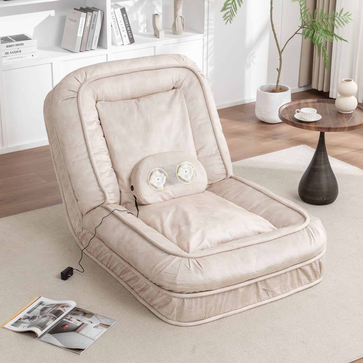 Upholstered Human Dog Bed for Adult & Pets,with 5 Adjustable Position &Massage Pillow, Bean Bag floor sofa with 2 Soft Pillows W1170P282474-djyc