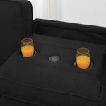 Linen Upholstered Sleeper Sectional Sofa, Shaped Modular Convertible Sofa with Storage Chaise,There are two cup holders in the middle and USB multi-interface function,Pull Out Sleep Couch Bed ,Black W487S00246-djyc