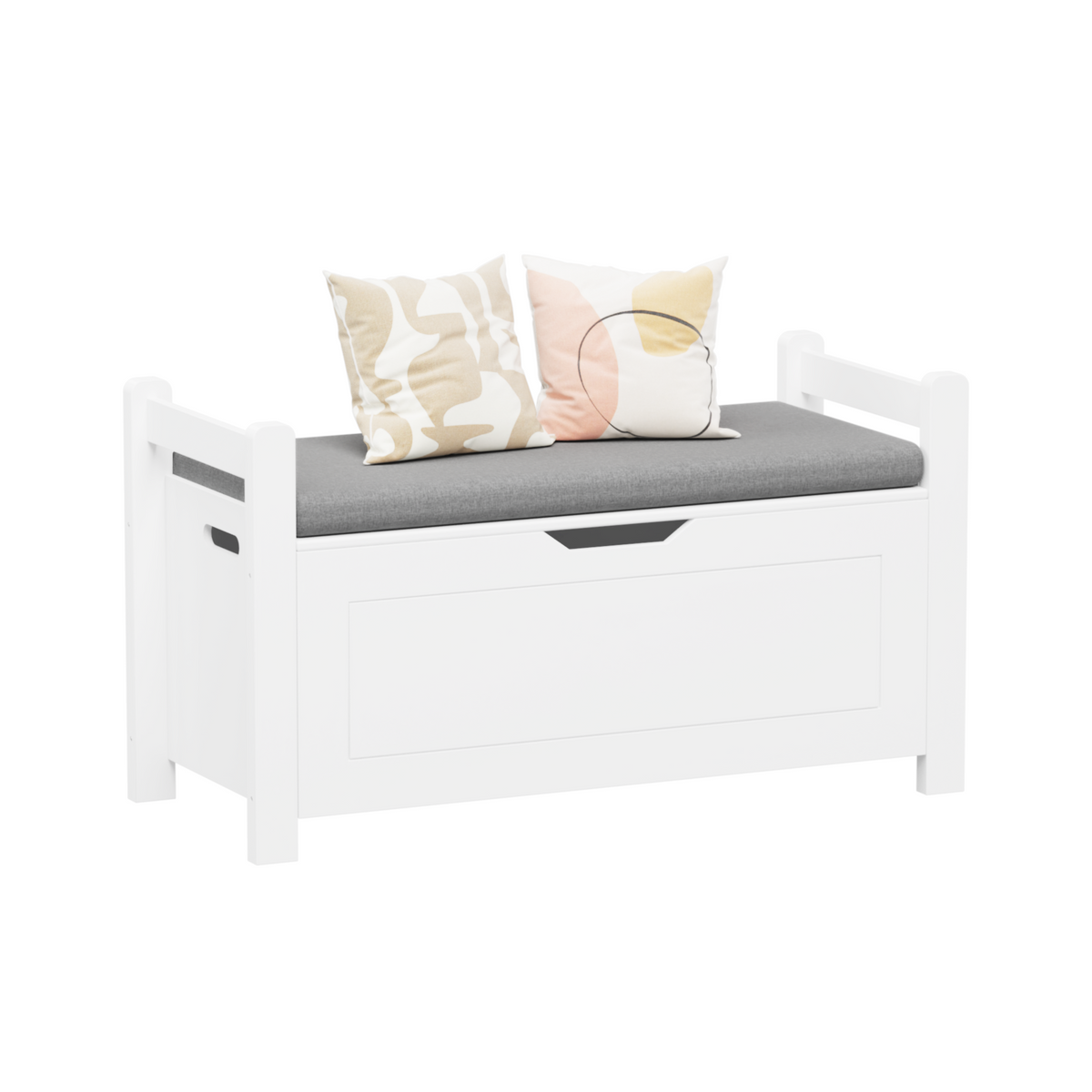 Kids Toy Box Chest, White Rubber Wood Toy Box for Boys Girls, Large Storage Cabinet with Cushion Seat Bench/Flip-Top Lid/Safety Hinge, Toy Storage Organizer Trunk for Nursery, Playroom W808P166755-djyc