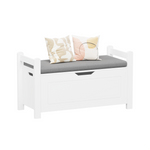 Kids Toy Box Chest, White Rubber Wood Toy Box for Boys Girls, Large Storage Cabinet with Cushion Seat Bench/Flip-Top Lid/Safety Hinge, Toy Storage Organizer Trunk for Nursery, Playroom W808P166755-djyc