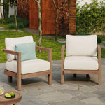 ( SET OF 2 ) Outdoor Acacia Wood Patio Club Chair, Patio Furniture,Waterproof Thick Cushion Deep Seating for Porch, Garden, Backyard, Balcony, Weight Capacity 400lbs, Brown wash, Beige cushion 72303.00BBGE-2-djyc