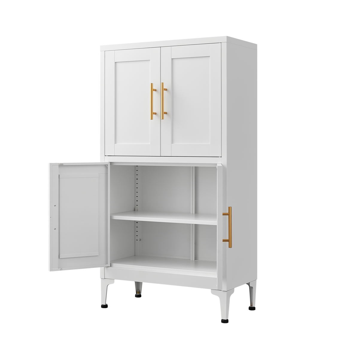 White Metal Kitchen Storage Cabinet, Kitchen Pantry Storage Cabinet with Doors and Shelves, Storage Cabinet with Adjustable Leveling Foot for Kitchen, Living Room and Dining Room W W328P194192-djyc