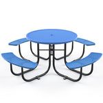 Round Outdoor Steel Picnic Table 46' with umbrella pole,Blue W1895S00009-djyc