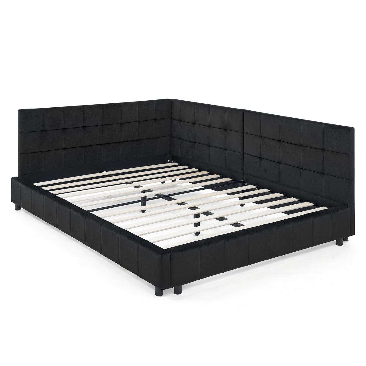 Full Size Upholstered TuftedBed Frame, Sofa Bed Frame with Comfortable Backrest and Armrests, Full Size Bed for Bedroom, Living Room,Velvet, Black(80.5''*59''*30.5'') W487S00222-djyc