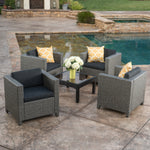 Set of 4 Outdoor Wicker Club Chairs – Water-Resistant Cushions, Durable Faux Rattan, Contemporary Style 52979.00BLKMP4-djyc