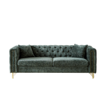 82-Inch Chenille Pull Buckle Design Sofa for Living Room,Buttons Tufted With Copper Nail Decoration Armrest, Modern Couch Upholstered Button And Metal Legs W834S00294-djyc