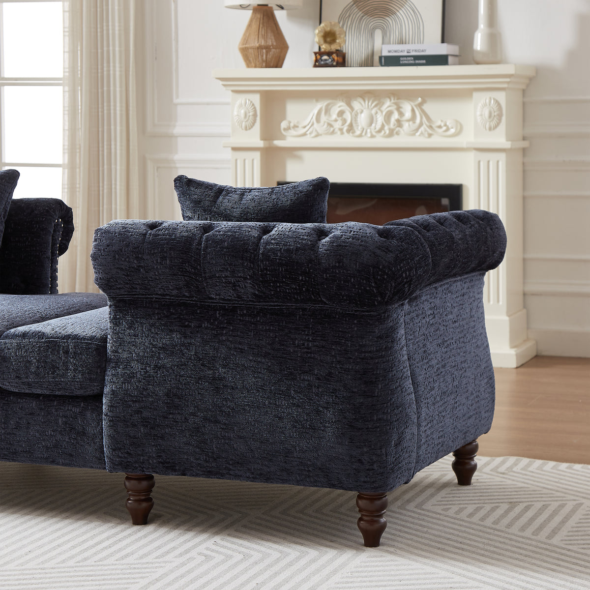 81-inch Chenille Face-to-face Chaise Lounge with Two Pillows,Nailhead trim,Button Tufted Design and Rolled Arms for Lounge, Living room and Office W834S00317-djyc