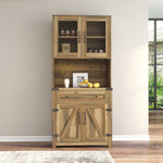 Modern Farmhouse Double Barn Door Accent Bar Cabinet with Goblet Holder, Yellow Walnut W881S00005-djyc