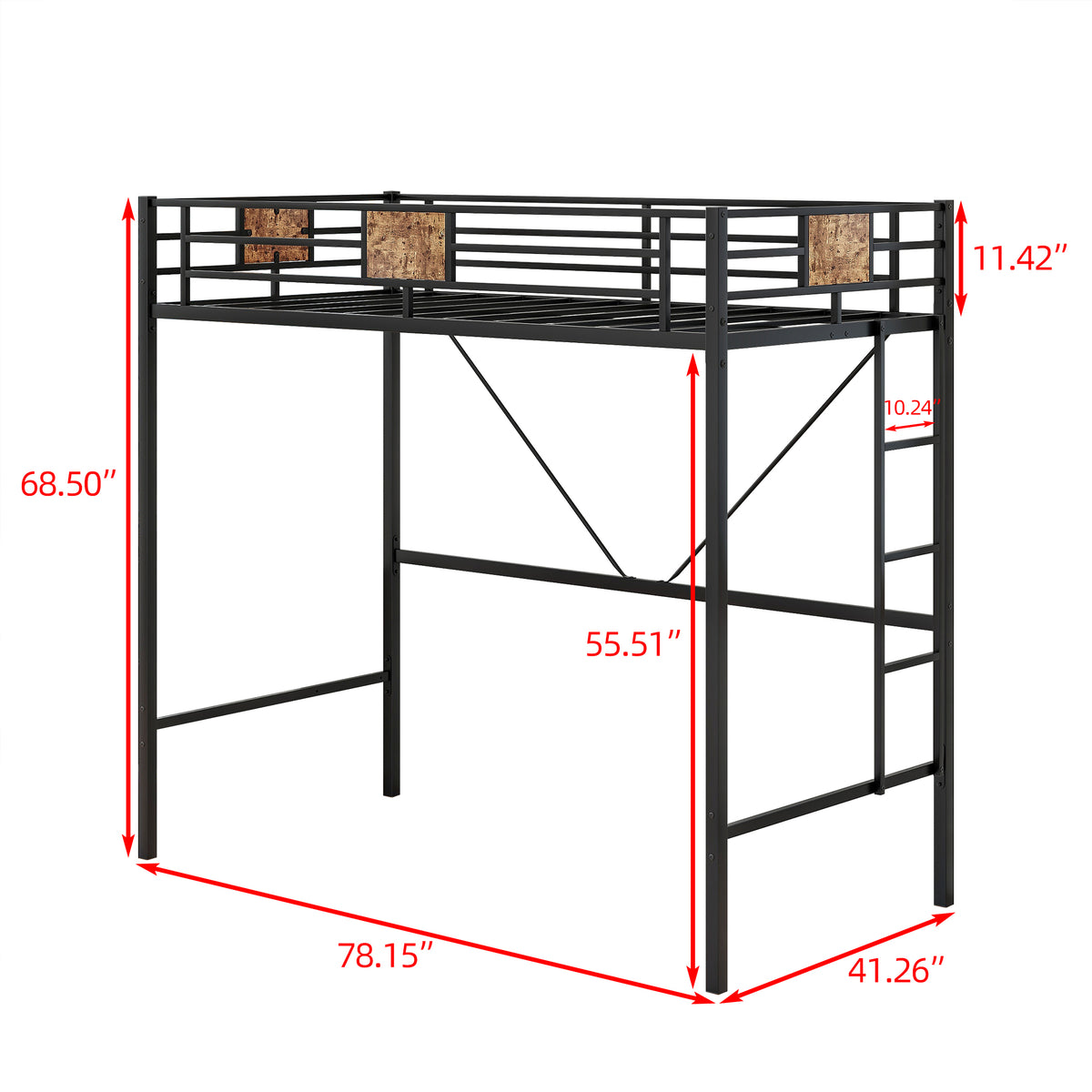 Metal Twin Loft Bed Frame with Stairs & Full-Length Guardrail, Space-Saving Design, No Box Spring Needed,, Noise Free, Black W840125869-djyc