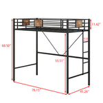 Metal Twin Loft Bed Frame with Stairs & Full-Length Guardrail, Space-Saving Design, No Box Spring Needed,, Noise Free, Black W840125869-djyc