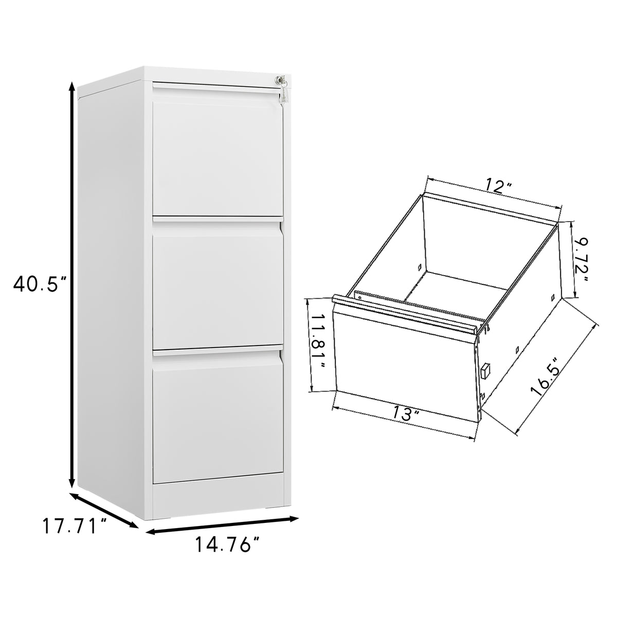 3 Drawer File Cabinet with Lock Metal Vertical File Storage Cabinet Office Home Steel Vertical File Cabinet for A4 Legal/Letter Size Narrow File Cabinet Locked,Assembly Required W1247P173371-djyc