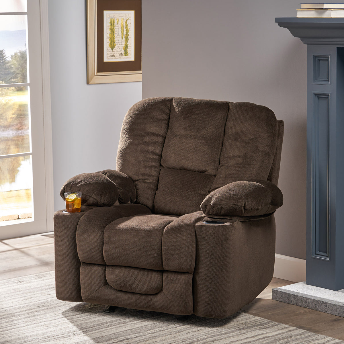 Chocolate Comfort Recliner – Plush Relaxation with Built-in Cup Holders 57578.00CHO-djyc