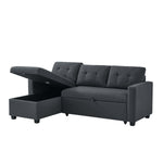 Upholstered Pull Out Sectional Sofa with Storage Chaise, Convertible Corner Couch, Dark Grey W2336S00012-djyc