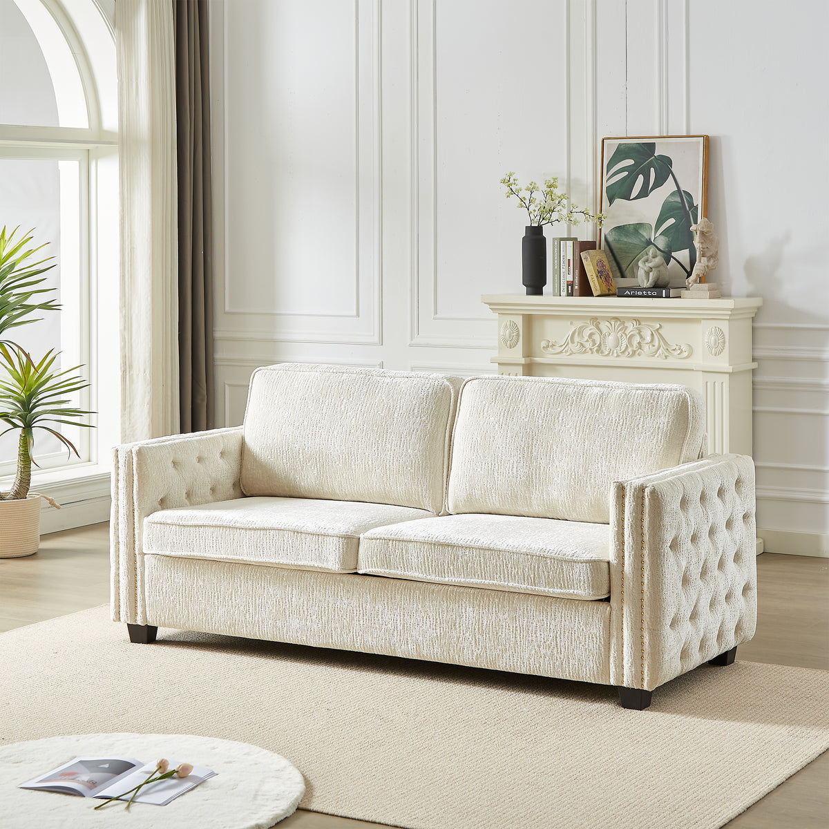 Convertible Sleeper Sofa with Memory Foam Mattress, 3-Seater Full Size Bed Couch for Living Rooms, Designed with Chenille Fabric W834S00280-djyc