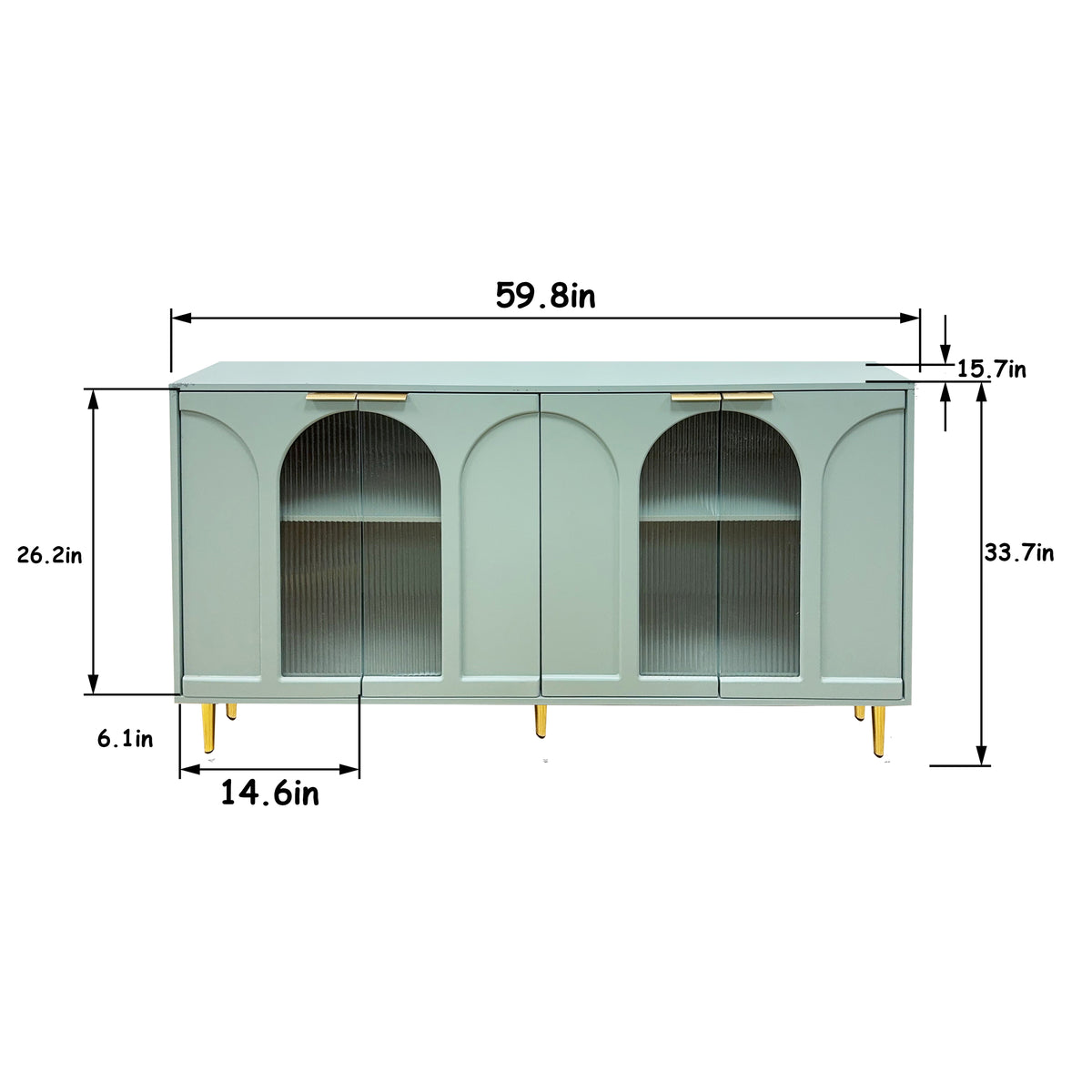 Accent Cabinet Lacquered Wooden Cabinet with 4 Glass Doors Sideboard Buffet Server Cabinet Storage Cabinet, for Living Room, Entryway, Hallway, Office, Kitchen and Dining Room, Mint Green W1435P170161-djyc