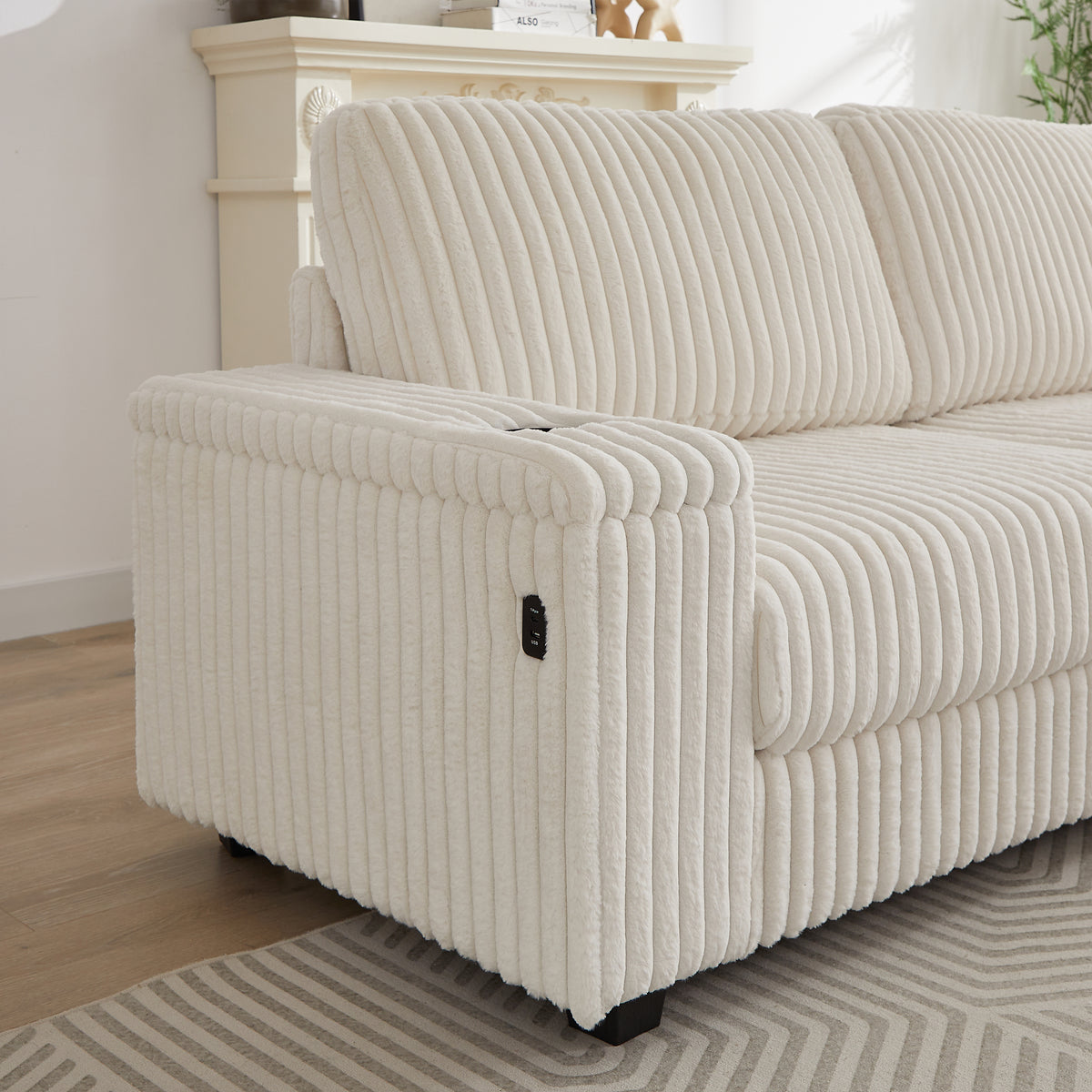 110-Inch Oversized Corduroy Corner Sofa,L Shaped Corner Couch with two storage spaces,USB port & Type-C port and Cup-holder , Deep Seat Comfy Upholstered Couches for Living Room(Not freely combinable) W834S00284-djyc