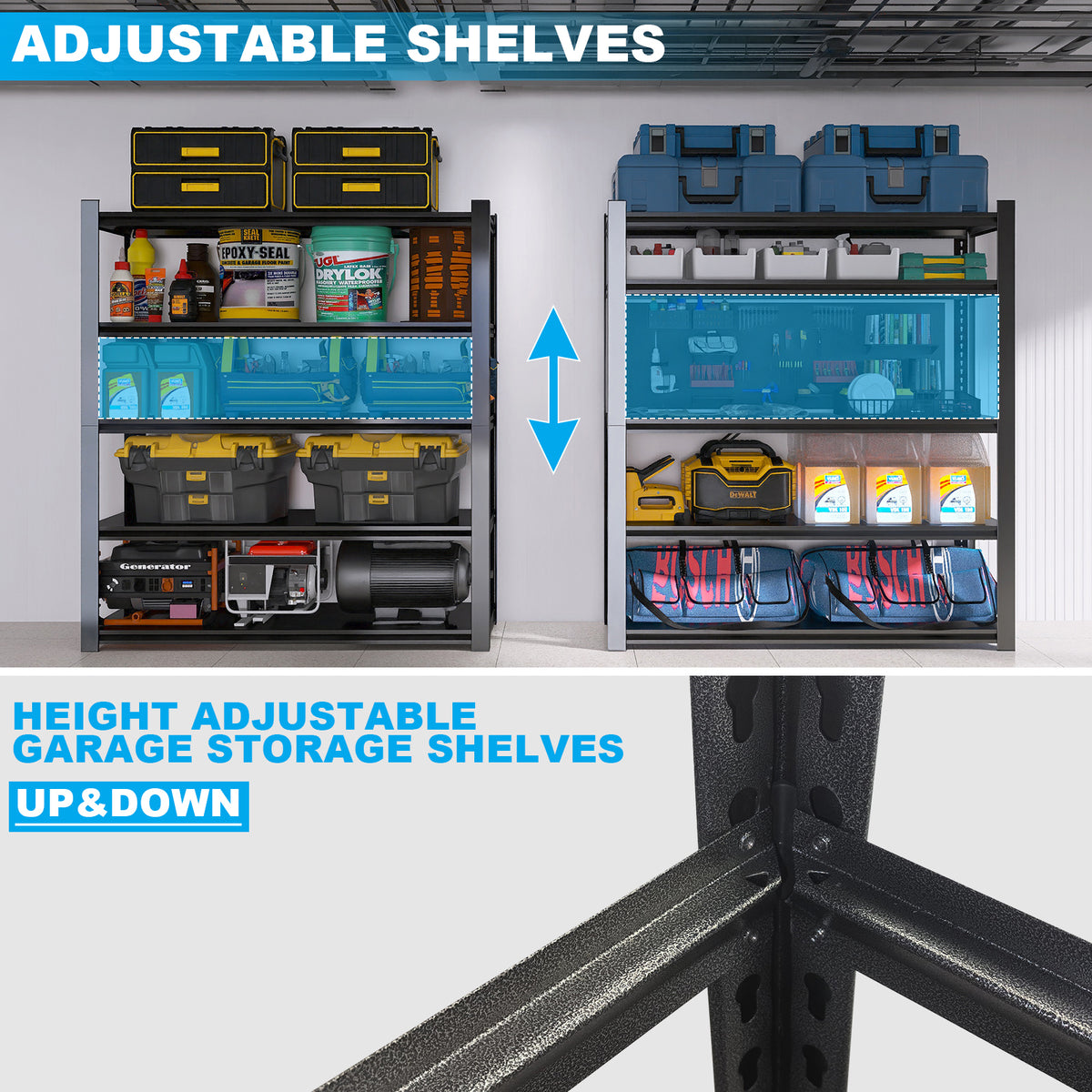 72.05 Inch Tall Black Metal Shelves with 5 Removable Dividers Are High Capacity and Load Bearing for Garages, Kitchens and Offices(72*47.27*23.62) W328P193845-djyc