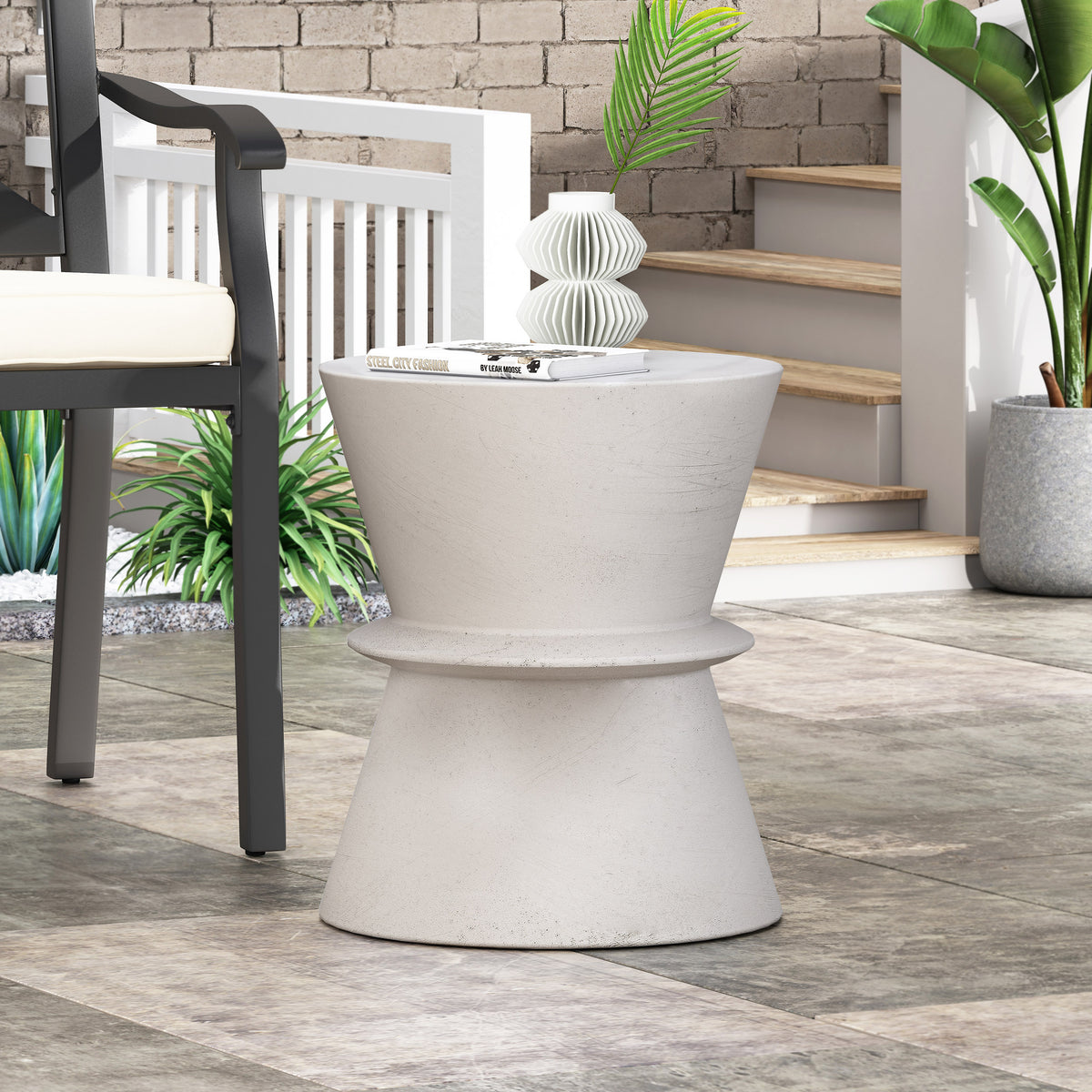 Modern Hourglass Concrete Side Table – Sleek, Durable, and Ready to Use for Outdoor Elegance 73452-djyc