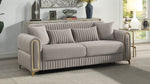 Ruby Modern Upholstered Sofa in Taupe with Solid Birch Wood Frame, Pocket Coil Seating and Gold Stainless Steel Legs-B009S02249