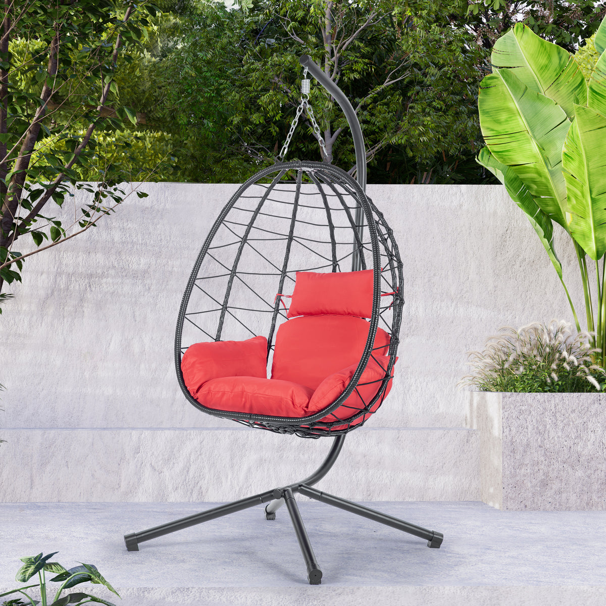 Egg Chair with Stand Indoor Outdoor Swing Chair Patio Wicker Hanging Egg Chair Hanging Basket Chair Hammock Chair with Stand for Bedroom Living Room Balcony W87437580-djyc