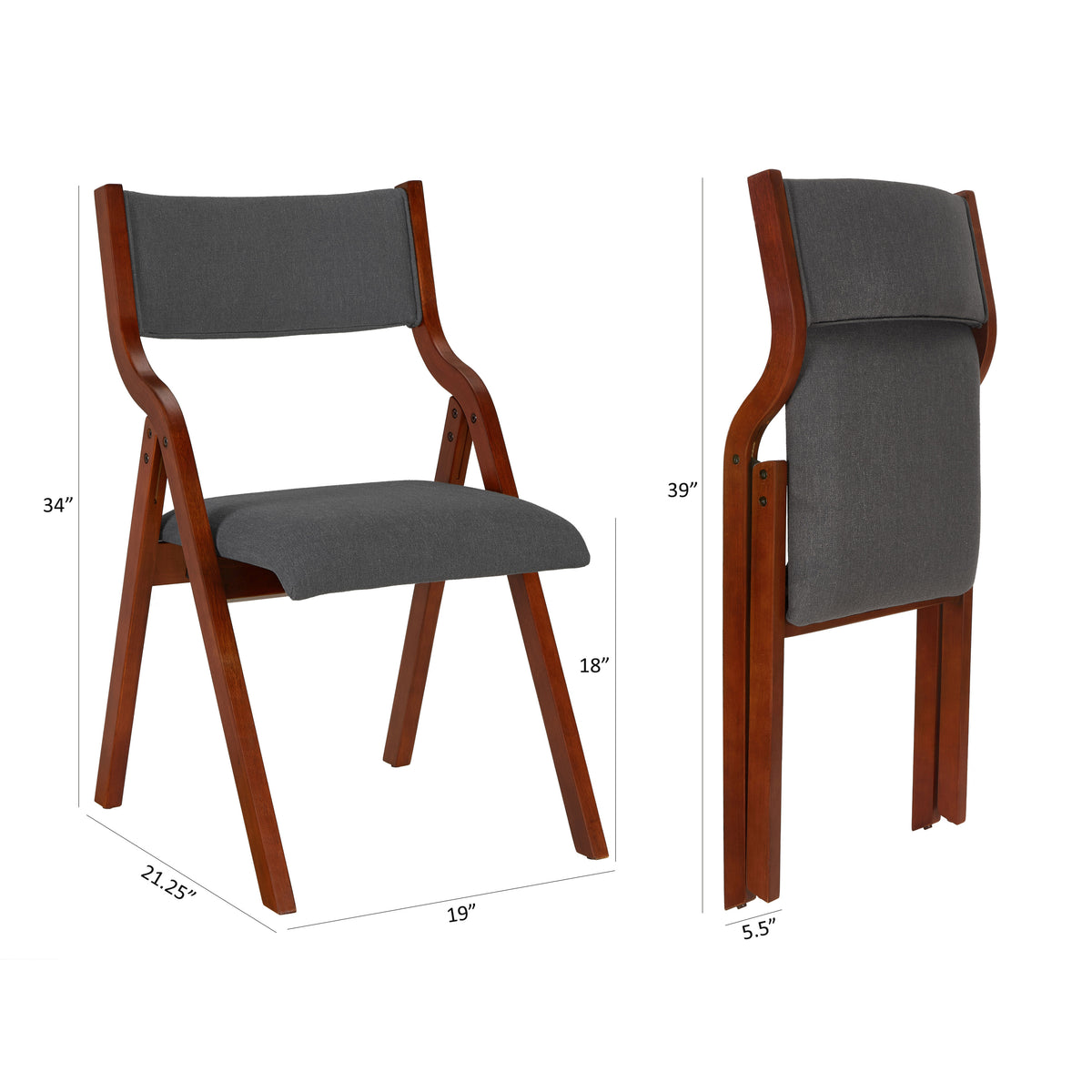 Upholstered folding Dining chair, space saving, easy to carry, Dining Room,No assembly required,2-Pack-Grey+Cherry W2336P163452-djyc