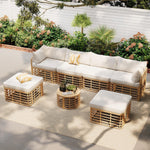 GO 7 Pieces Outdoor Patio Furniture, All-Weather Rattan Sectional Sofa Set with Thick Cushions and Pillows, Freely Combined Conversation Sets for Garden, Backyard, Balcony, Beige FG201233AAA-djyc