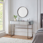 39" Mirrored Makeup Vanity Table with Stainless Steel Base, Mirrored Console Dressing Table with 2 Drawers,Versatile Desk for Bedroom and Office, Silver N704P171796N-djyc