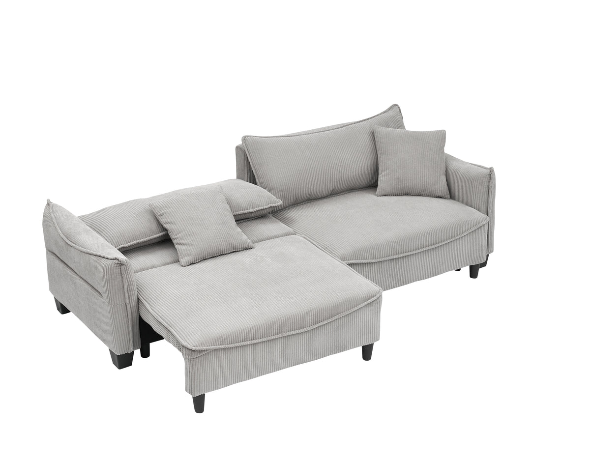 Sofa with Grey Corduroy Fabric, Convertible to Sofa Bed with Two Throw Pillows: Perfect for Living Rooms & Versatile Spaces W1278S00041-djyc