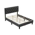 Full size Panel Bed Frame with Adjustable Button-Tufted Headboard for Bedroom/Linen Upholstered/Wood Slat Support/Easy Assembly,Dark Grey W1793140494-djyc