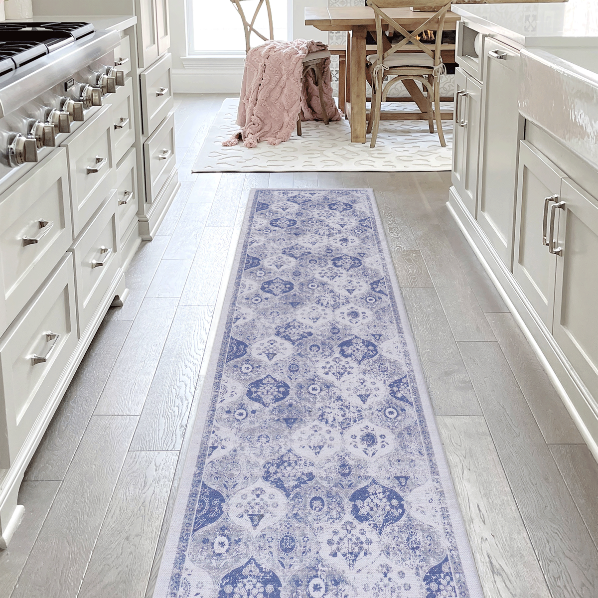 MAVAL Blue Washable Rug 2'6'' x 10' Runner Rug (Blue, 2'6'' x 10')-B189P189017