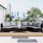TOPMAX 5 Pieces All-Weather Brown PE Rattan Wicker Sofa Set Outdoor Patio Sectional Furniture Set Half-Moon Sofa Set with Tempered Glass Table, Gray SP100149AAE-djyc