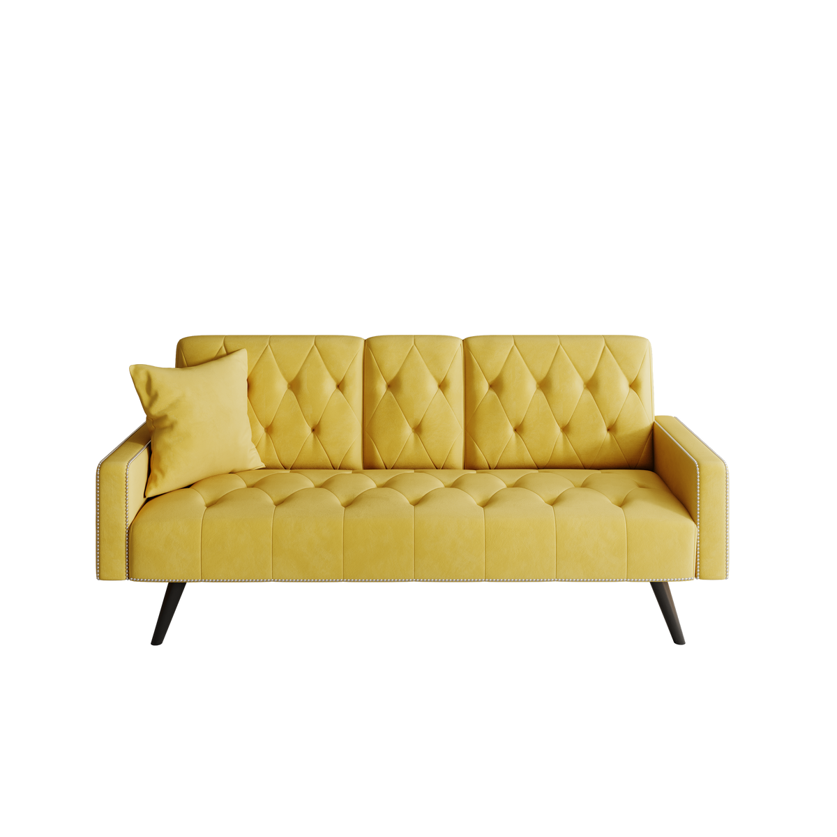 Compact Yellow Velvet Sofa Bed with Nailhead Trim Armrests & Dual Cup Holders - Perfect for Small Spaces, 72-Inch Length W1278P172941-djyc