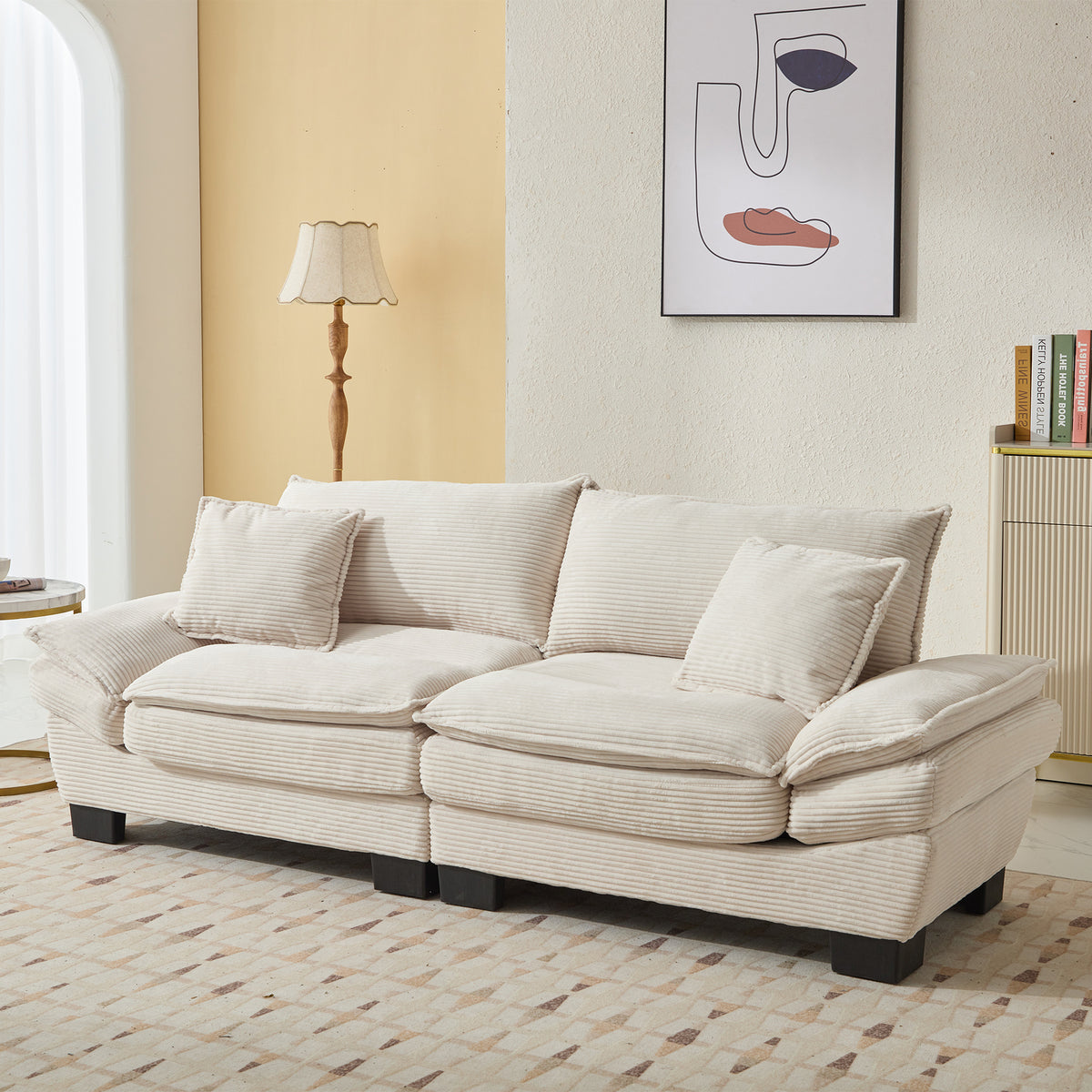 Corduroy Sofa Sleeper Couch Loveseat Sofa with Pillows Comfy Upholstered Deep Seat Sofa for Bedroom,Living Room,Apartment,Office,Dorm-Beige Corduroy W676P184129-djyc