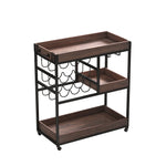 3 Tier Industrial Rolling Serving Cart with Lockable Wheels, Wine Rack Cart with Glass Holder for Indoor and Outdoor, Beverage Trolley cart with 2 Removable Tray, W2557P195401-djyc