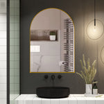 24x36 Inch Arched Recessed Medicine Cabinet, Metal Framed Bathroom Wall Cabinet with Mirror and Adjustable Shelves, Wall Mirror with Storage for Bathroom, Matte Gold W1435P182923-djyc