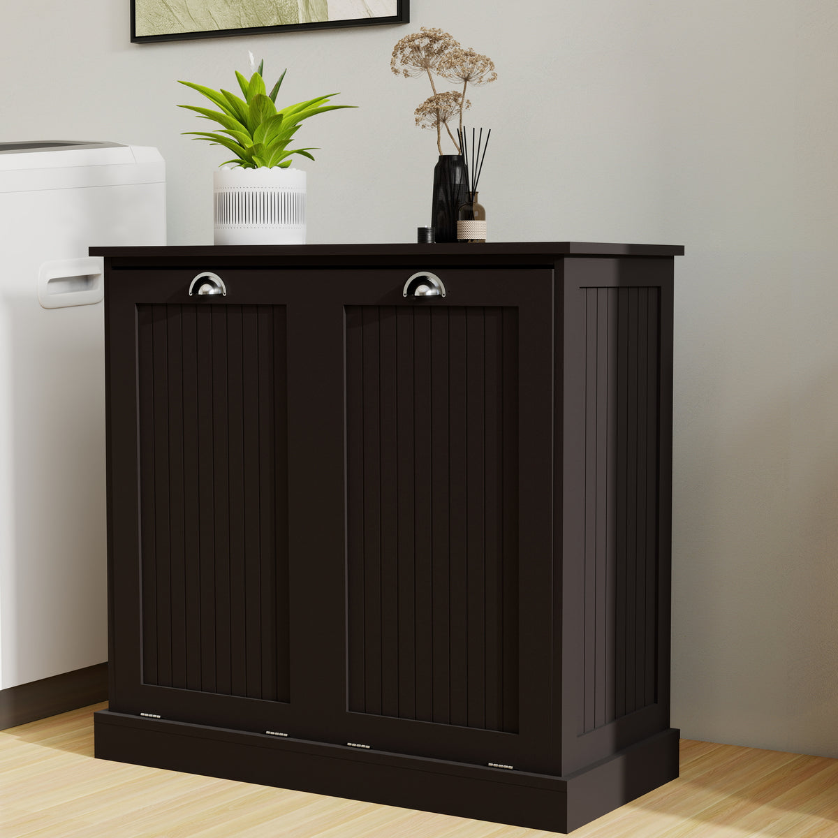 Two-Compartment Tilt-Out Laundry Sorter Cabinet-Black W1120139082-djyc