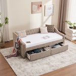 Twin Size Upholstered Daybed with Storage Drawers, Solid Wood Sofábed Bed Frame with Velvet Fabric & Wood Slat Support for Bedroom, Living Room, Office,Light Grey W1361S00027-djyc