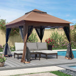 Outdoor 11x 11Ft Pop Up Gazebo Canopy With Removable Zipper Netting,2-Tier Soft Top Event Tent,Suitable For Patio Backyard Garden Camping Area with 4 Sandbags,Brown W419104362-djyc