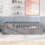 Twin Size Floor bed, integral construction with super high security barrier, door, children's floor bed frame, Montessori wooden children's floor bed,Grey W1858P164928-djyc