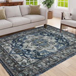 Area Rug 5x7 Vintage Bohemia Non-slip Washable Rug For Living Room Kitchen Bedroom Living Room Flower Design Blue/Brown-W2907P265030